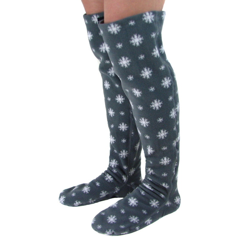 Fleece knee-high socks with snowflake pattern, dark blue