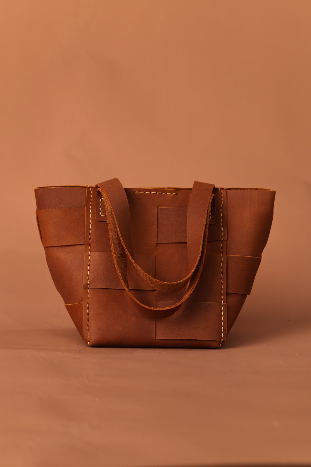 Camel CARMEN basket tote bag with wide top handles and front patch pocket