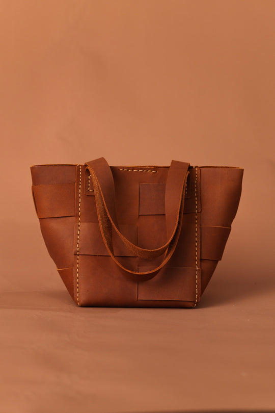 Camel CARMEN basket tote bag with wide top handles and front patch pocket