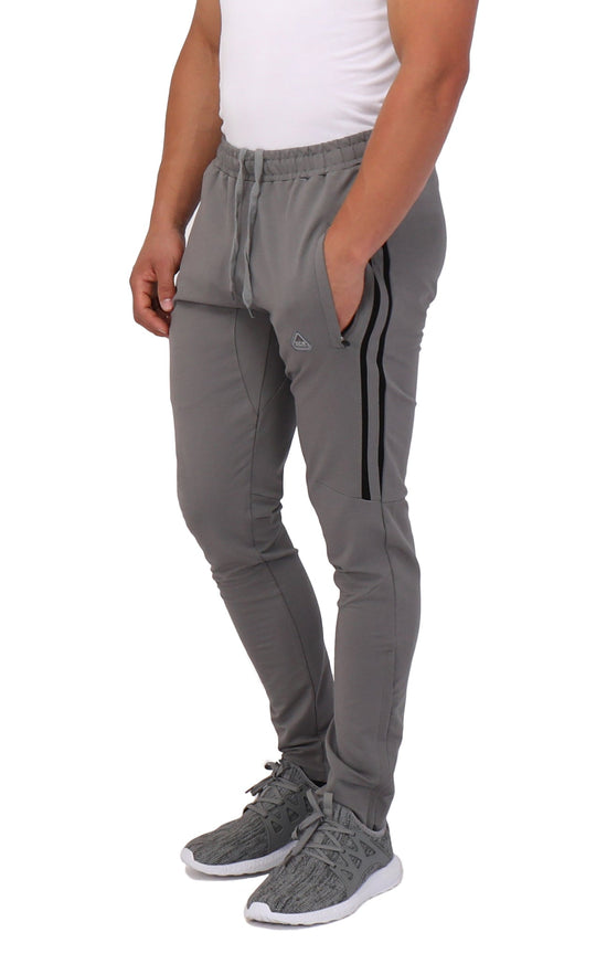 Platinum grey jogger sweatpants with elastic waistband and drawstring