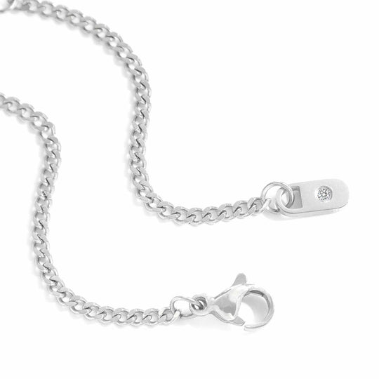 Stainless steel necklace clasp with round link chain and small round crystal detail