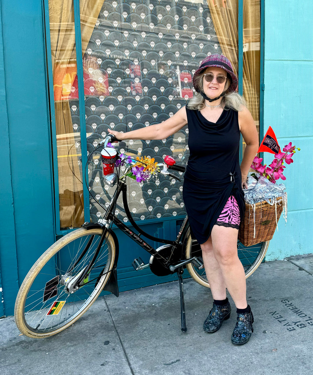 Bike Date Dress (Purple): sleeveless dress with purple side panel and draped neckline