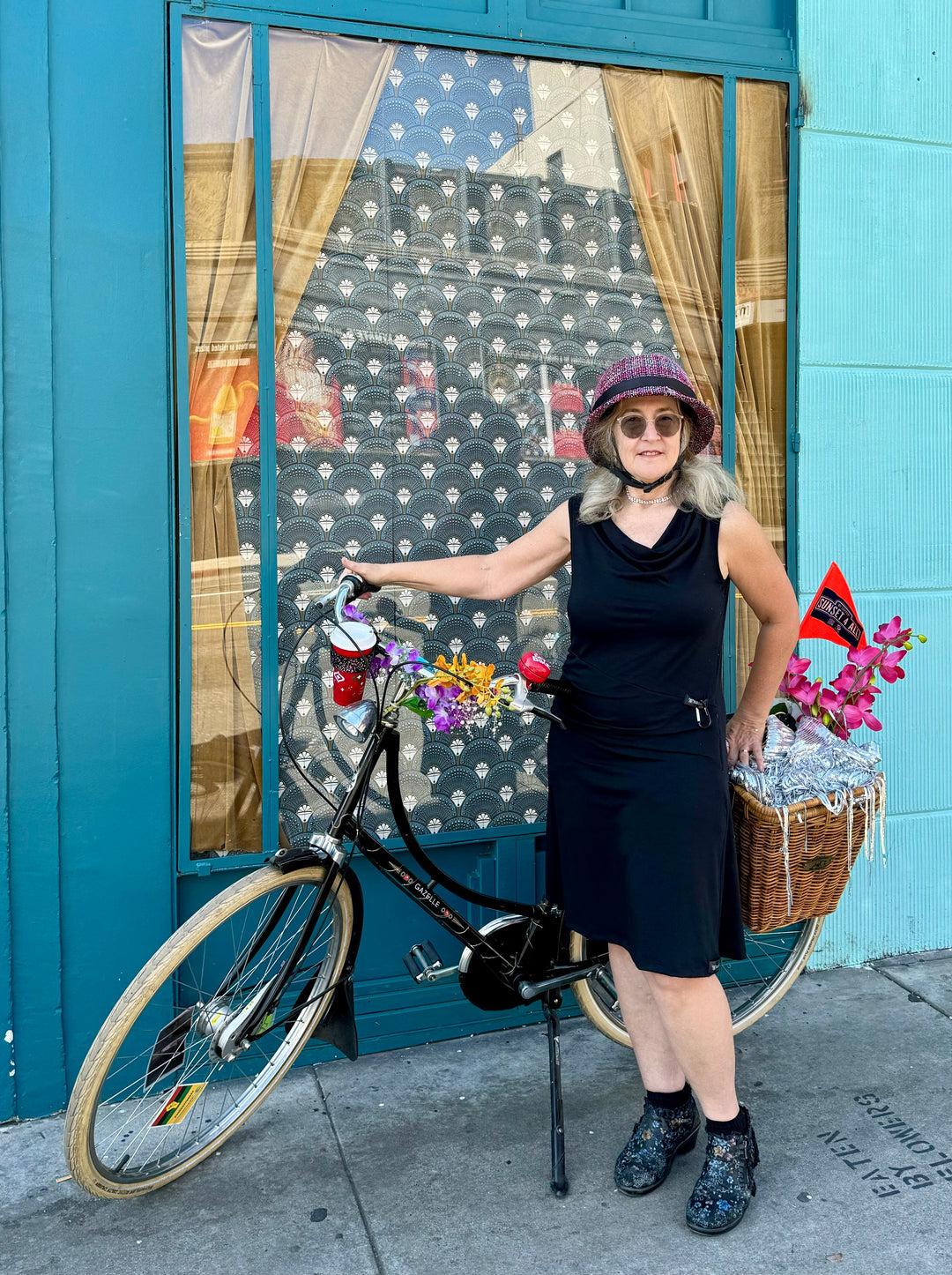 Bike Date Dress (Black): sleeveless knee-length black dress with draped neckline