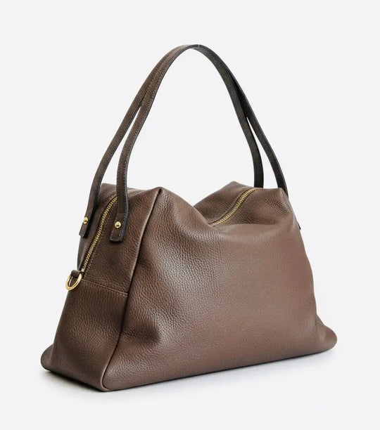 THE FRANCES slouchy tote marrón camel de cuero con herrajes dorados y asas largas