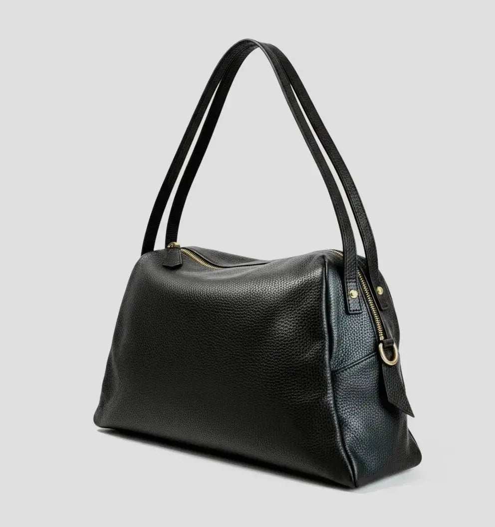 THE FRANCES slouchy tote negro de cuero con cremallera dorada y asas largas