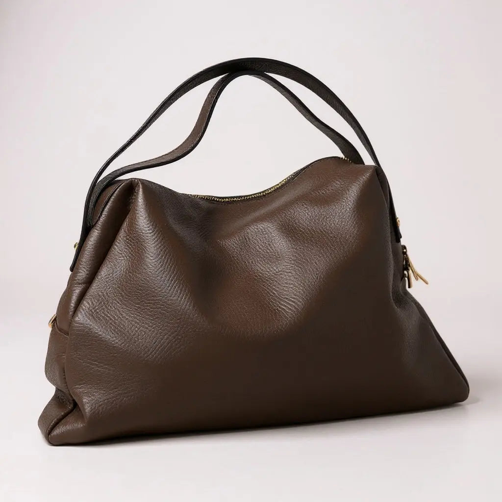 THE FRANCES SLOUCHY TOTE dark-brown slouchy tote with zip top and dual handles