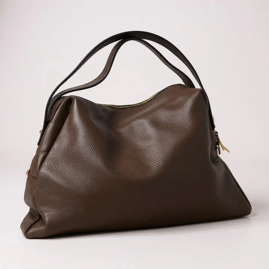THE FRANCES SLOUCHY TOTE dark-brown slouchy tote with zip top and dual handles