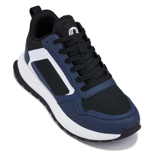 CALTO Q152 sneakers, navy and black lace-up, white side stripe, thick sole