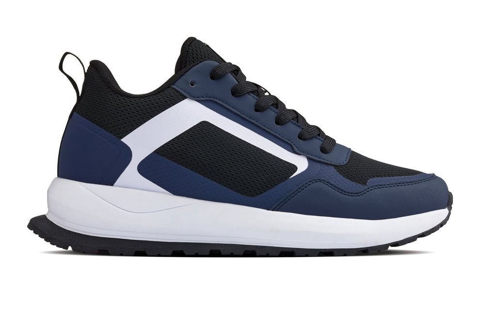 CALTO Q152 lace-up sneakers in navy and black with white stripe and chunky white sole