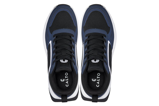 CALTO Q152 pair front view, black tongue lining, navy/black uppers and white soles
