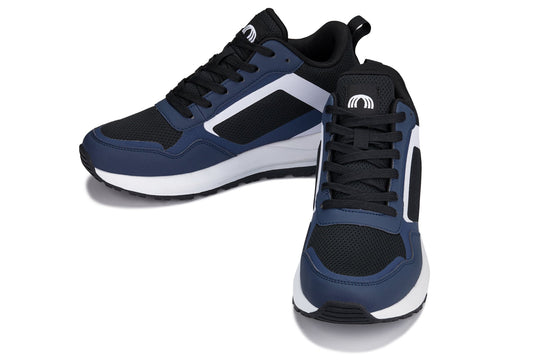 CALTO Q152 sneakers, black and navy with white stripe detail and cushioned sole
