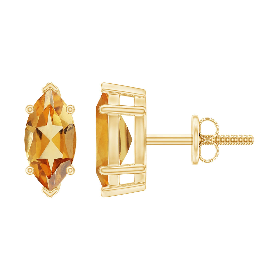 Marquise citrine birthstone stud earrings, gold-plated prong setting