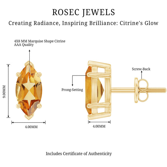 Rosec Jewels diagram: 4x8mm marquise citrine, prong setting, screw-back