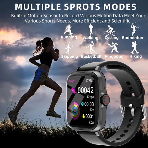 Waterproof smart watch showing steps and multiple sports modes on the display