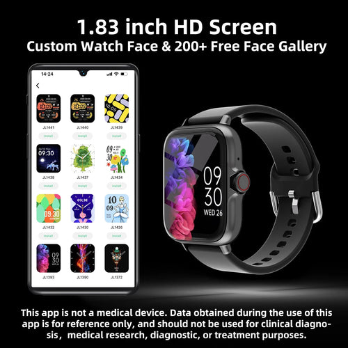 1.83-inch HD waterproof smart watch with rose and black watch faces display