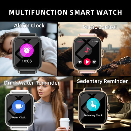 Waterproof smart watch with alarm, music control, water reminder and sedentary alerts