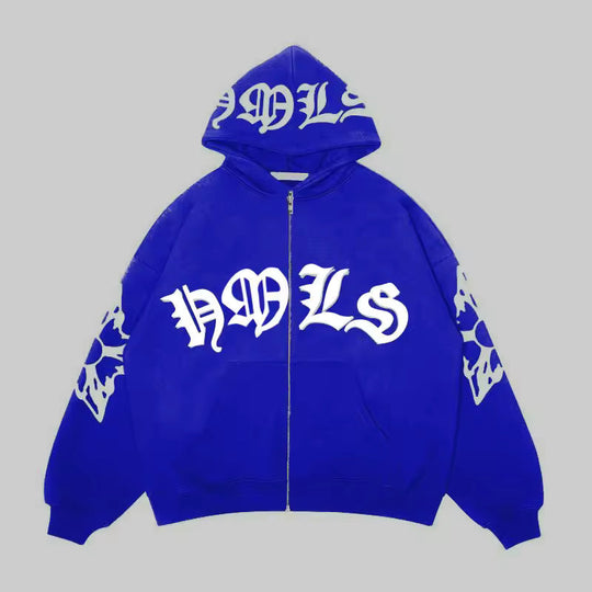 Archangel Full-Zip Jacket, royal blue hoodie with front zipper and chest logo graphic