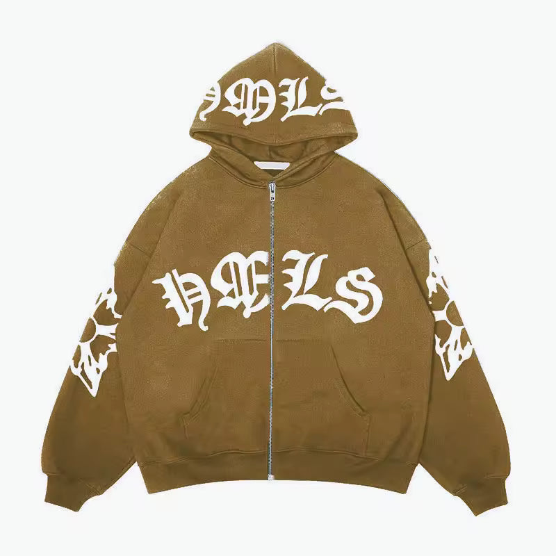 Archangel Full-Zip Jacket, bronze/brown hoodie with front zipper and chest logo graphic