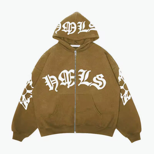 Archangel Full-Zip Jacket, bronze/brown hoodie with front zipper and chest logo graphic