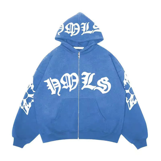 Archangel Full-Zip Jacket, light blue hoodie with front zipper and chest logo graphic