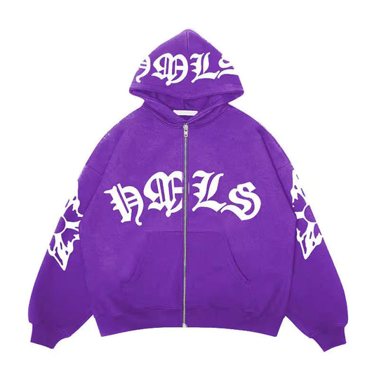 Archangel Full-Zip Jacket, purple hoodie with front zipper and chest logo graphic