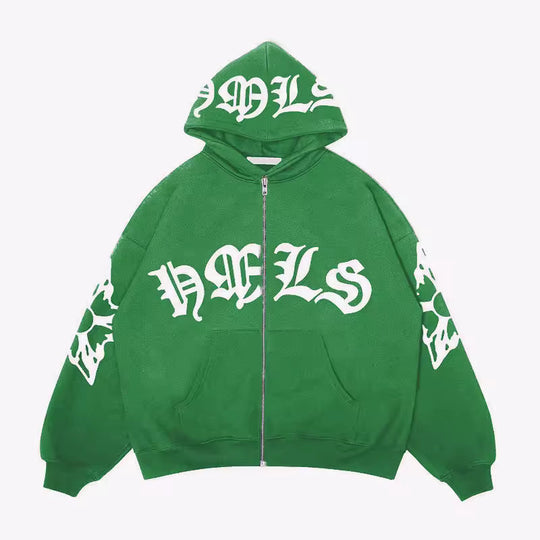 Archangel Full-Zip Jacket, green hoodie with front zipper and chest logo graphic
