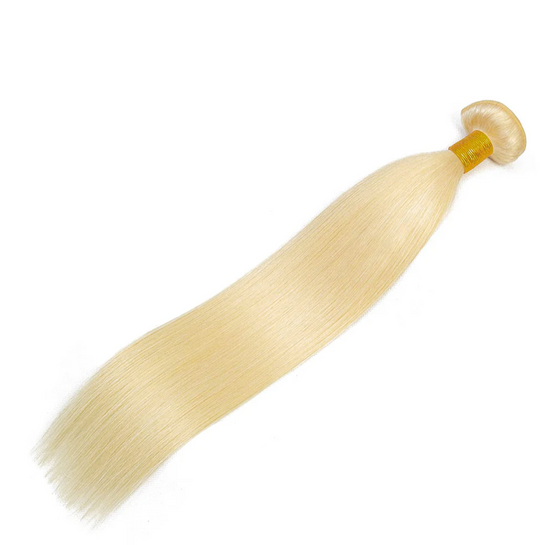 Bossy Blonde straight bundles: long blonde hair weave with gold thread weft