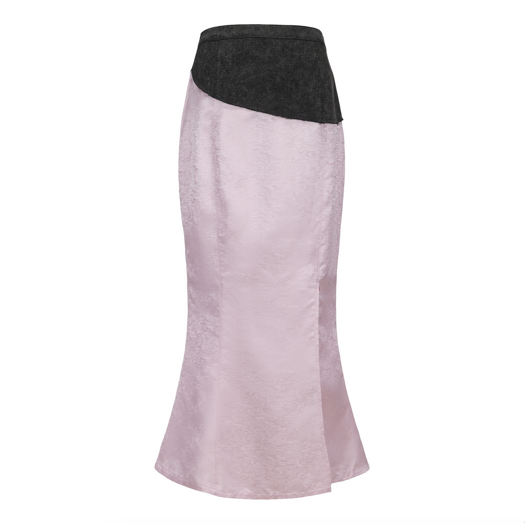 Fei Patch Maxi Skirt flat back: black waistband and light pink long flared skirt.