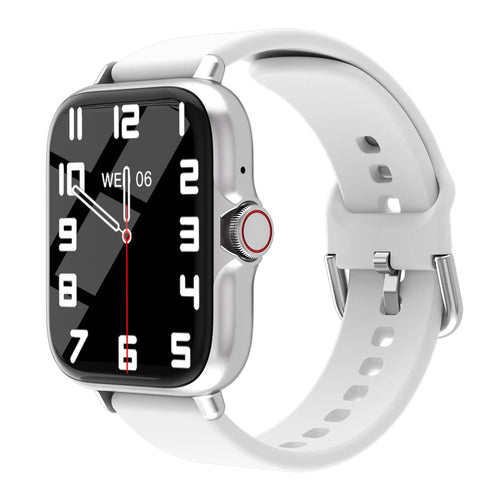 Fashion store Smartwatch, schwarzer Display mit Uhrzeit und beigem Silikonarmband