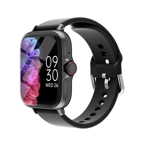 Waterproof smart watch with purple flower watch face on black strap