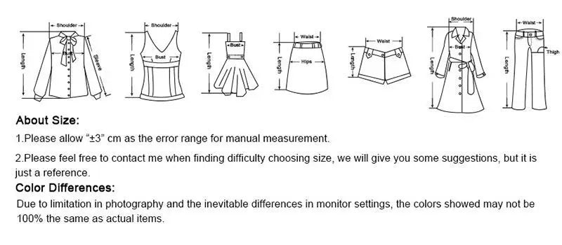 Garment size diagram showing camisole and skirt measurements (shoulder, bust, waist, length)