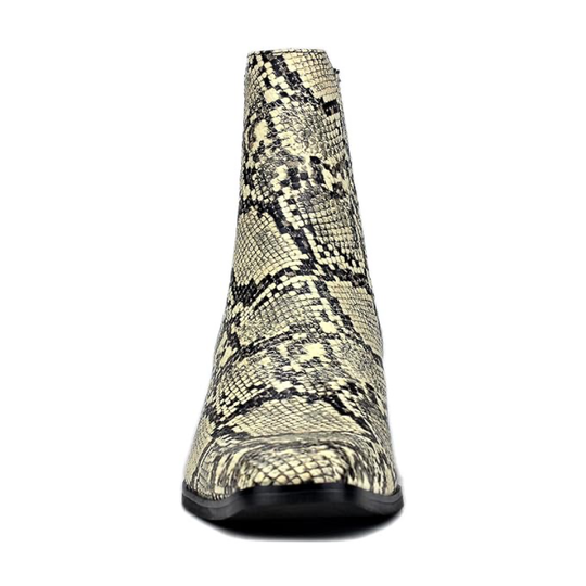 Beige chelsea boot with snake-skin texture, black sole edge and pull-on shaft