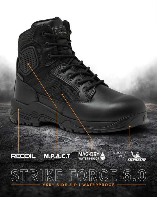 Black waterproof 6-inch lace-up boot side view with Michelin sole branding