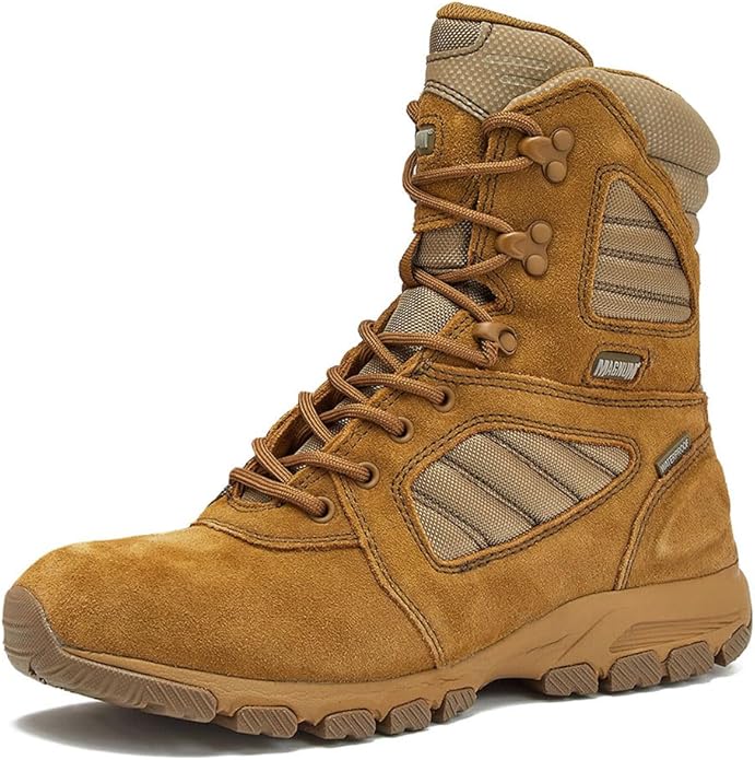Coyote 8-inch suede work boot with side zip, lace-up front, and padded ankle collar