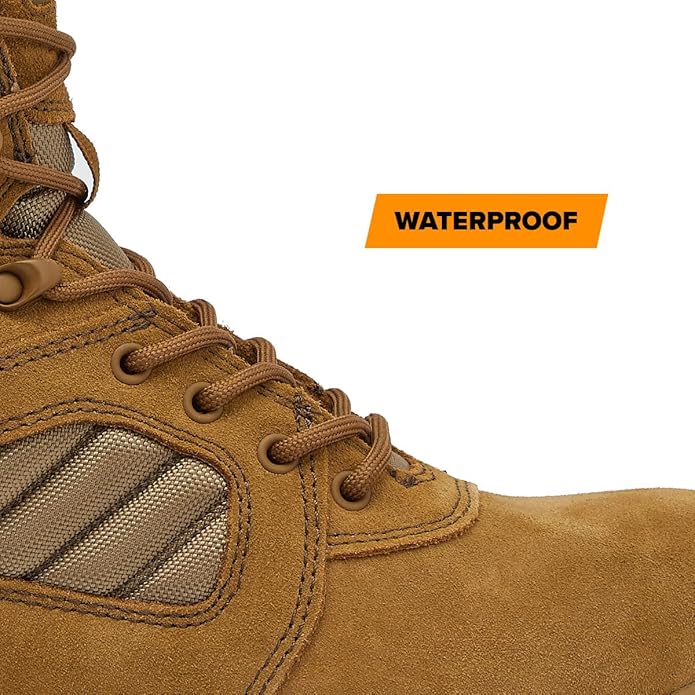 Coyote suede boot upper with lace eyelets, stitched overlays, and padded tongue