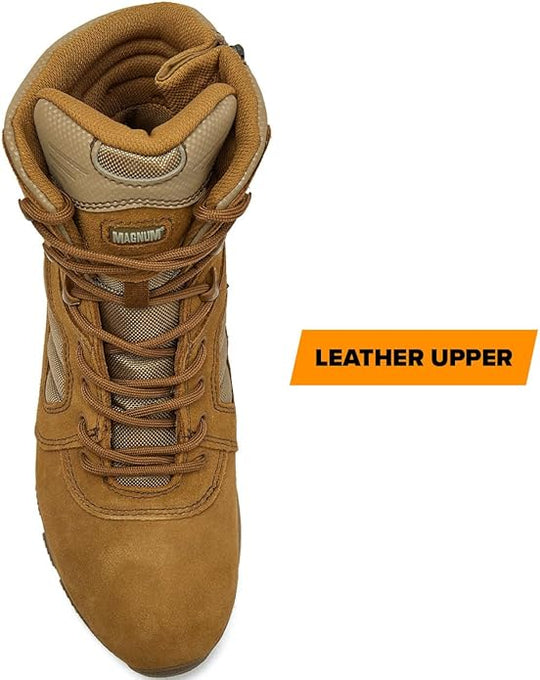 Coyote high-top work boot with padded collar and lace-up closure