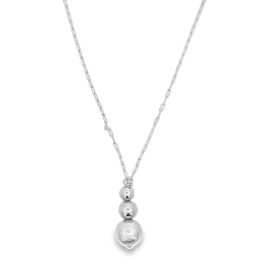 Dangle three-bead paper clip chain necklace, silver heart pendant drop