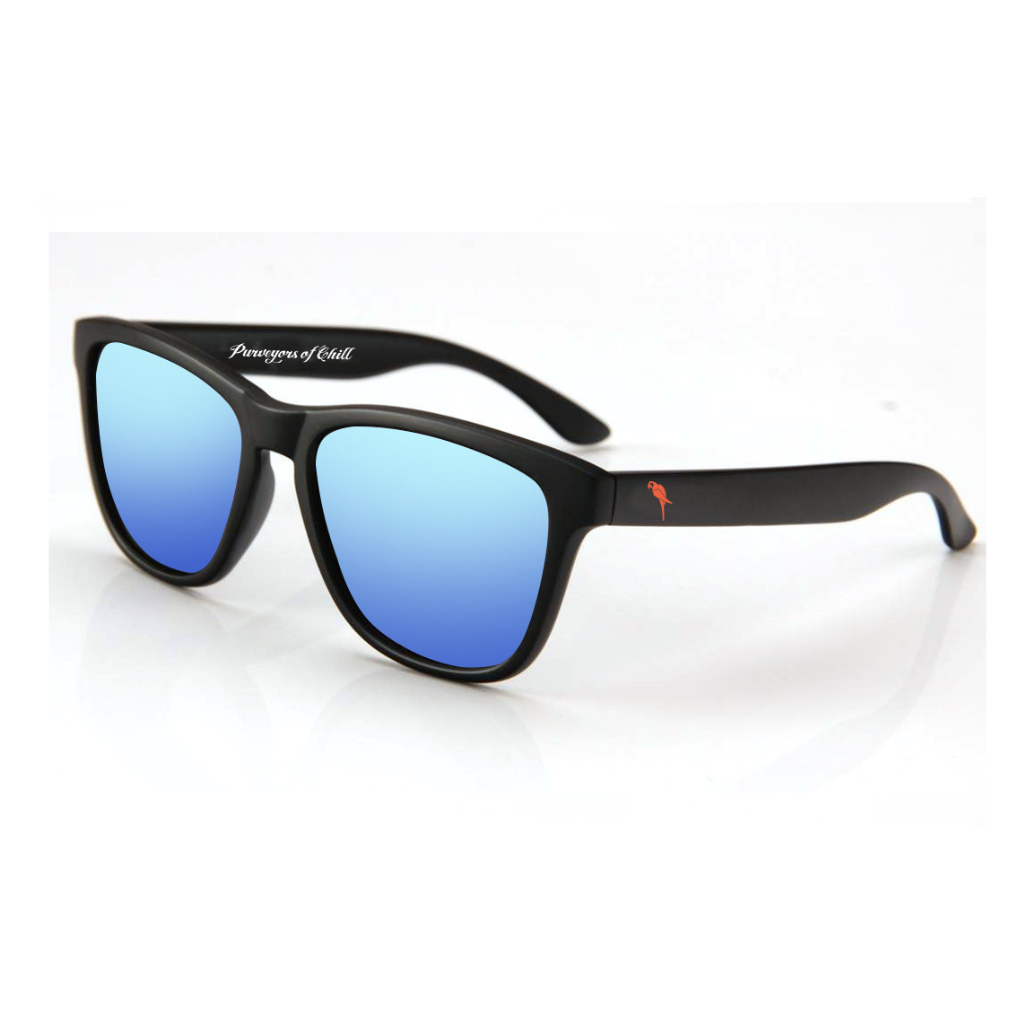 Smugglers: schwarze Sonnenbrille mit blauen Gläsern