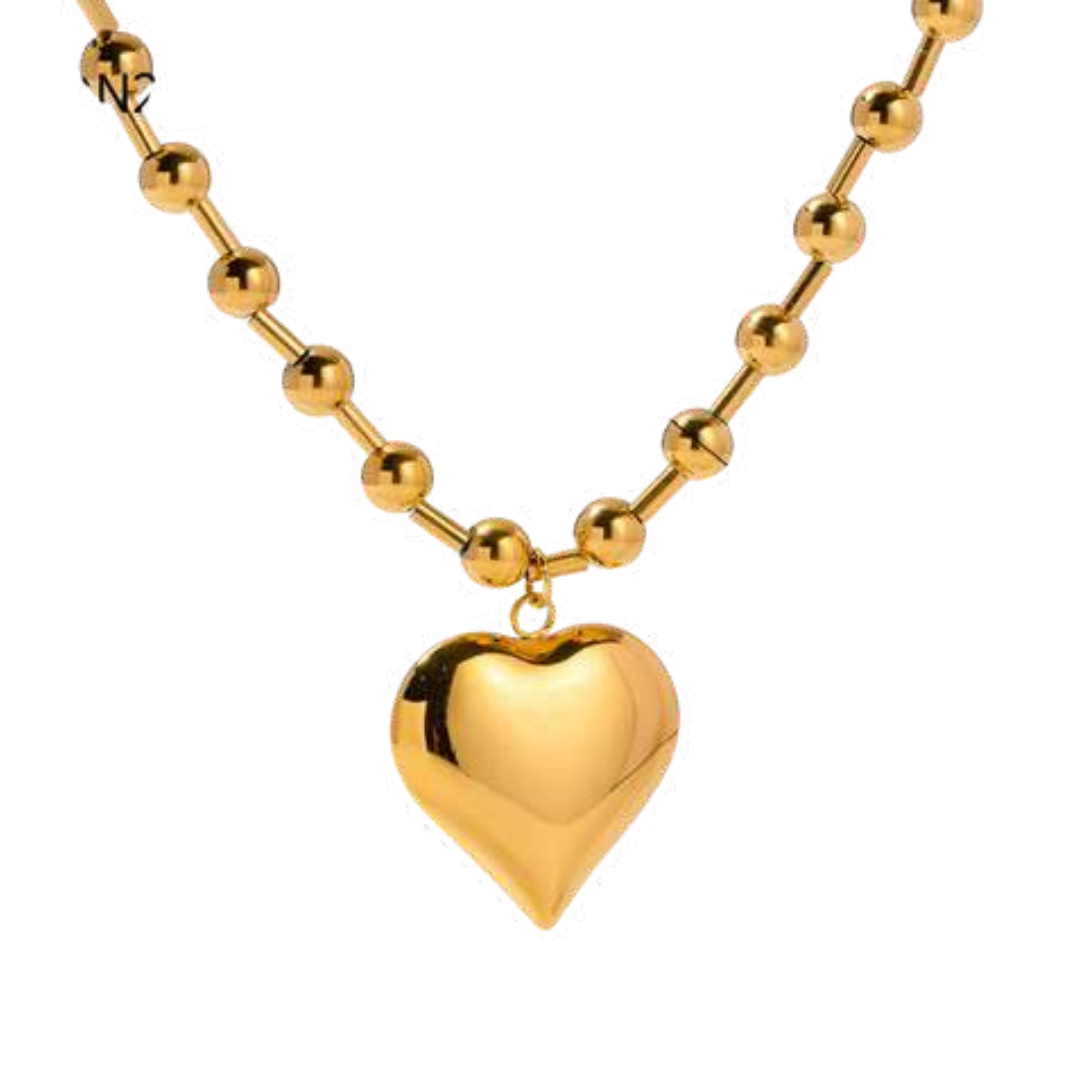 Heart of Gold Necklace: gold-tone beaded chain with heart pendant