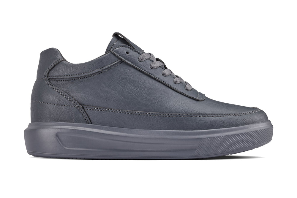 Iron grey lace-up sneakers with padded collar and textured rubber sole