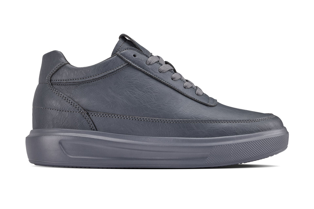 Iron grey lace-up sneakers with padded collar and textured rubber sole