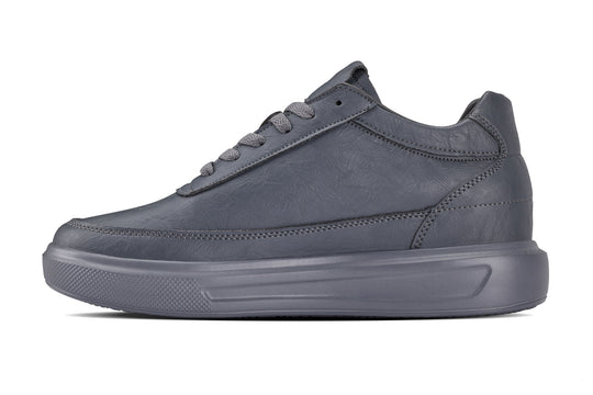 Iron grey low-cut sneakers with lace-up closure and side stitching details