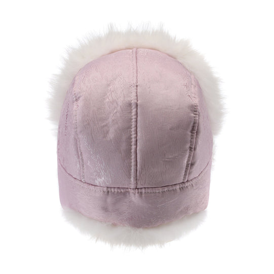 Reversible fur trapper hat in pale pink, satin-like lining with faux-fur trim