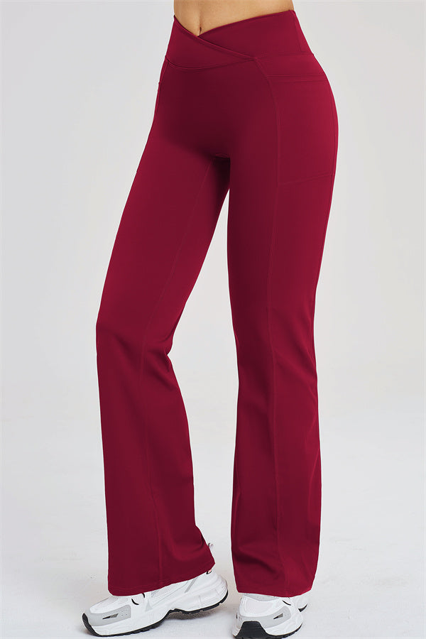 Flared Leggings, burgunderfarben, seitliche Ansicht mit hoher Bundpartie