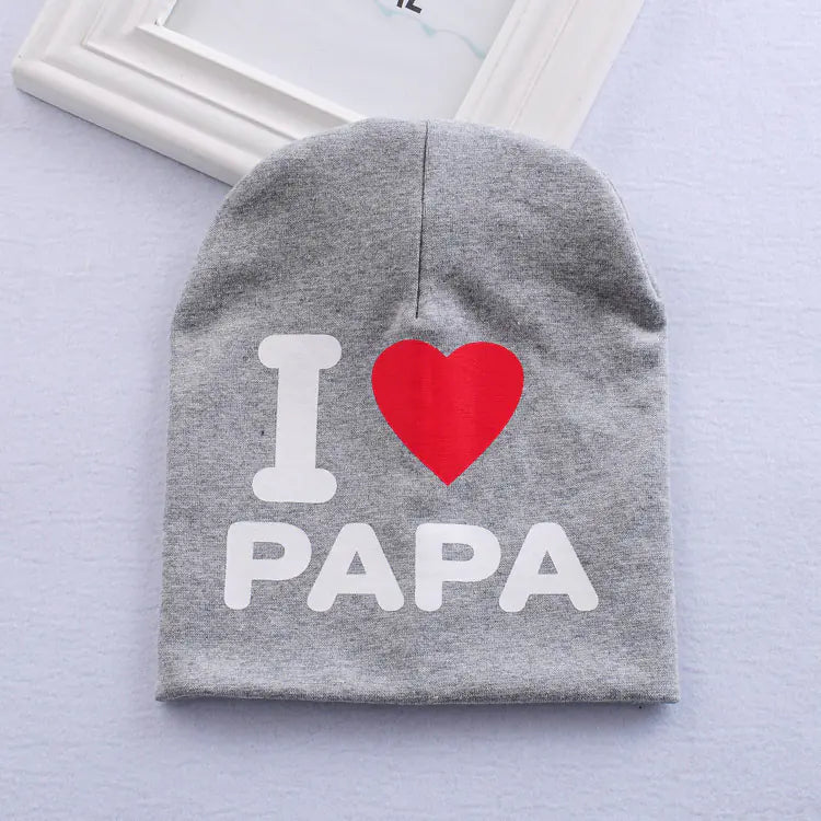 Grau melierte Babymütze mit I ♥ PAPA Aufdruck in Herzform