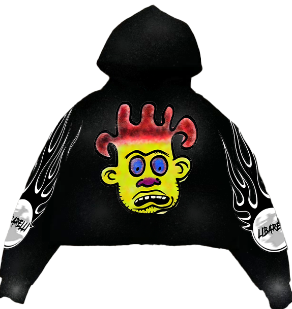 Addict Hoodie black con cappuccio e stampa grafica colorata sul petto, maniche flame