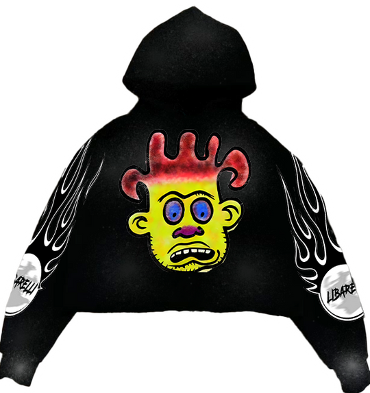 Addict Hoodie black con cappuccio e stampa grafica colorata sul petto, maniche flame