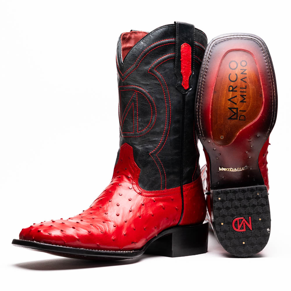 Alabama Red cowboy boots in black and red with stitched accents and western toe