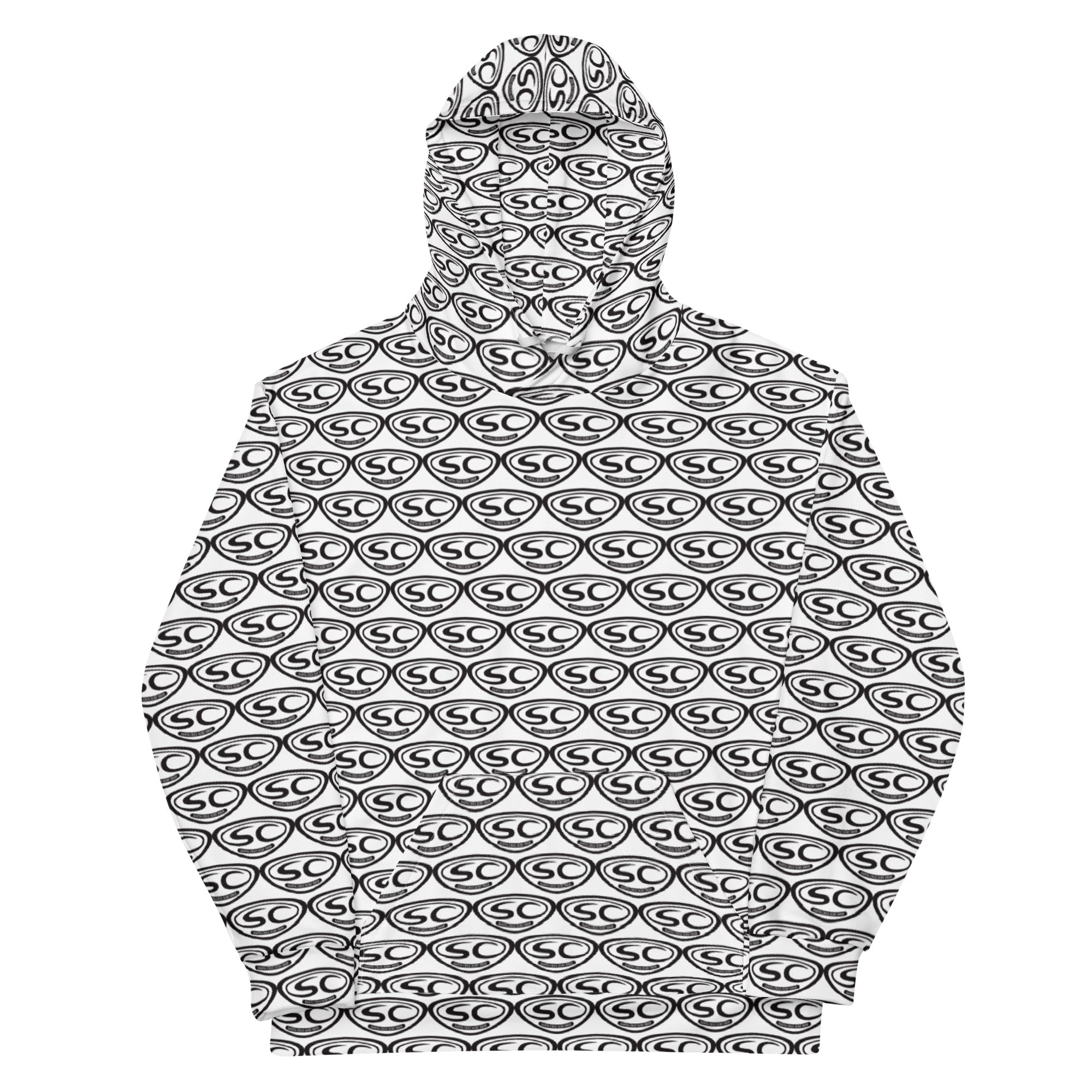 Santa Cruz Surf Shop fishscales hoodie, white with black/gray scales, front hood