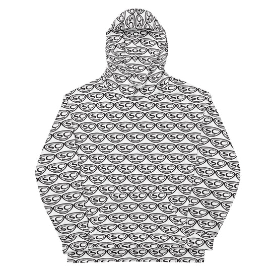 Santa Cruz Surf Shop fishscales hoodie, white with black/gray scales, front hood